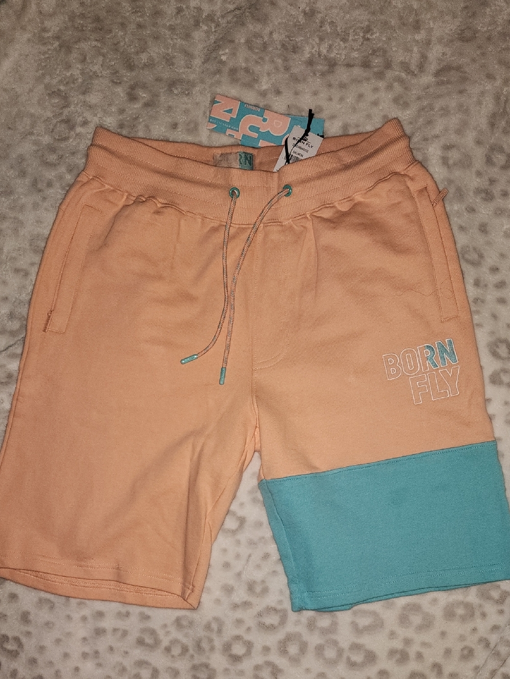 Born Fly Peach Shorts with Teal Accent
